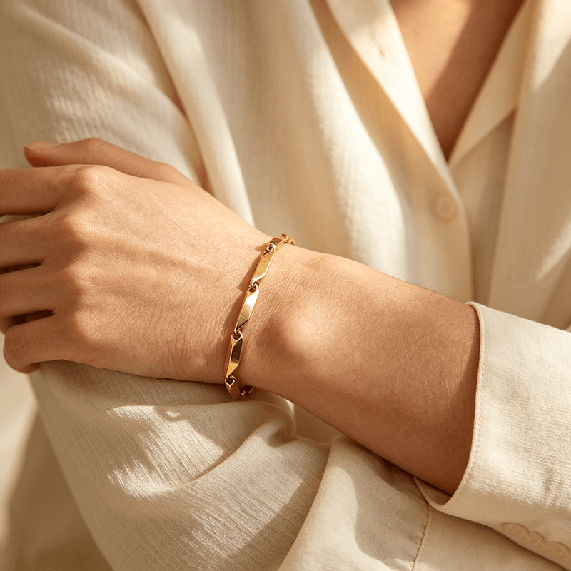 Women's Gold-Plated Bamboo Joint Square Link Bracelet